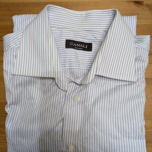 Canali Striped Dress Shirt Men's 16.5 (42) Long Sleeve Made In Italy Designer